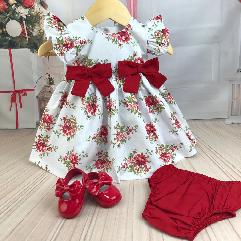 Natal 2023 Vestido Regatinha Xadrez Vermelho com Laços Pretos