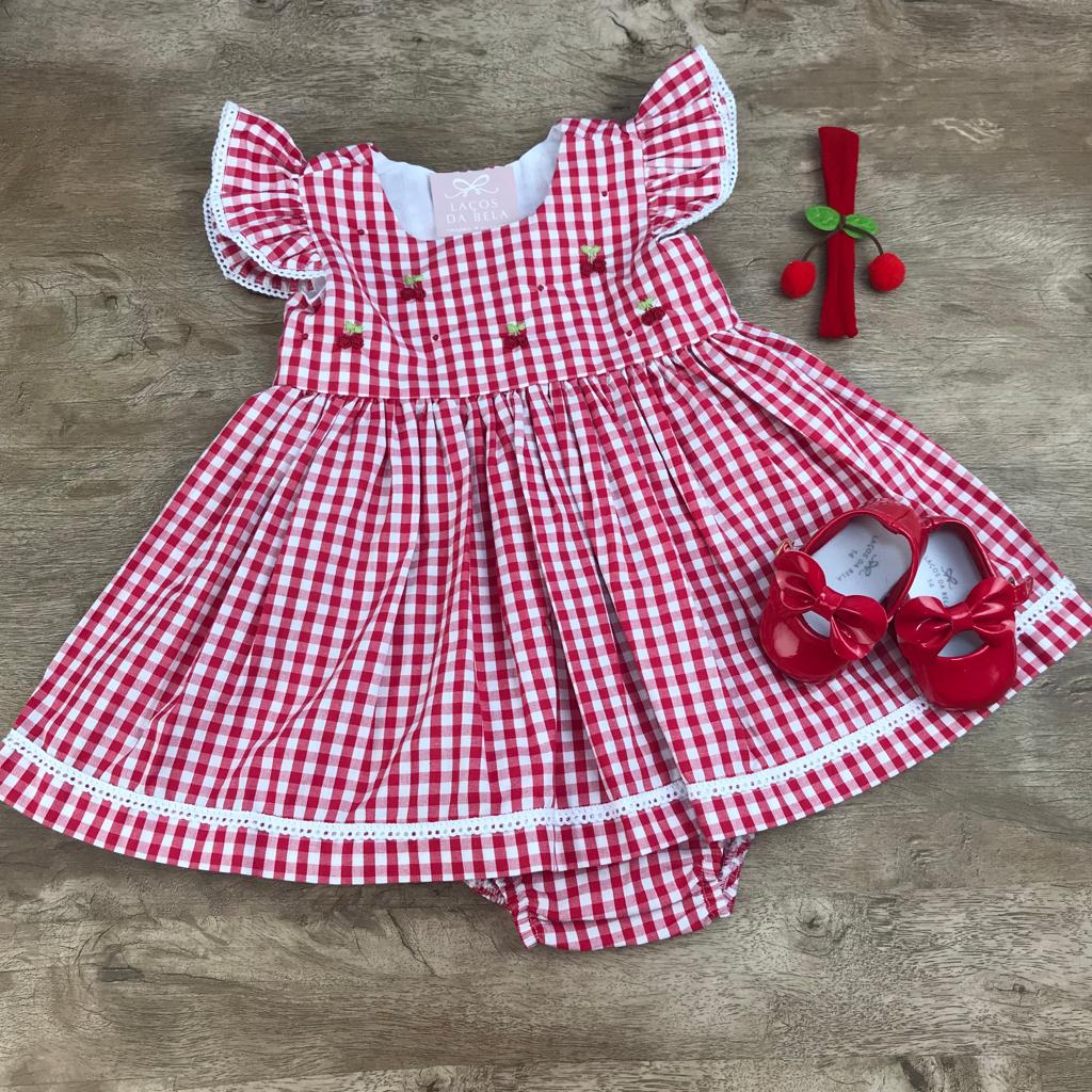 Vestido Casa de Abelha Rosa Xadrez Ponto Smock com Short - Loja